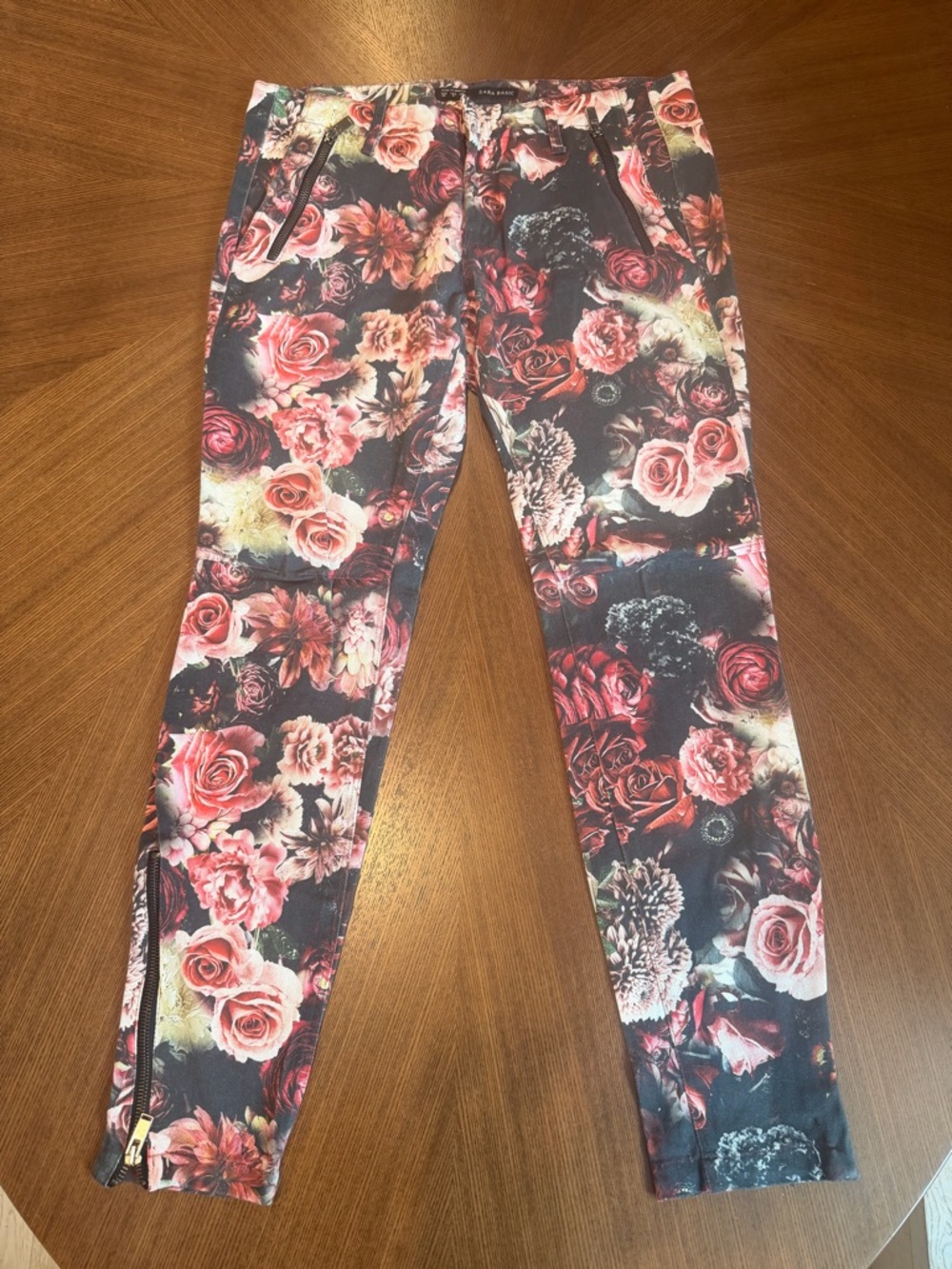 Zara Floral Skinny Jeans in Pink and Black